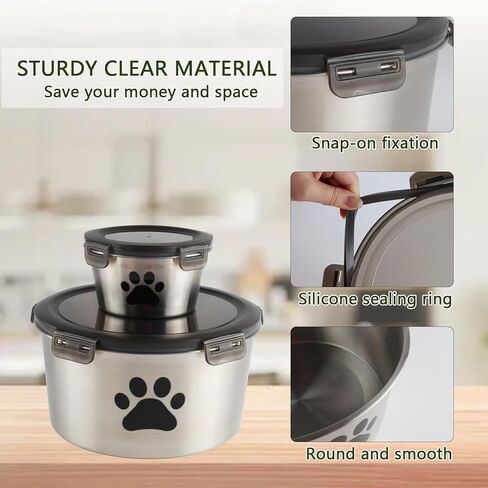 Canned Cat Food Storage Container,118 oz Cat Food Storage Container with Airtight Lid,Stainless Steel Pet Food Storage Containers,2 Cat Food Can Covers for Keeps Canned Cat Dog Food in Kuwait