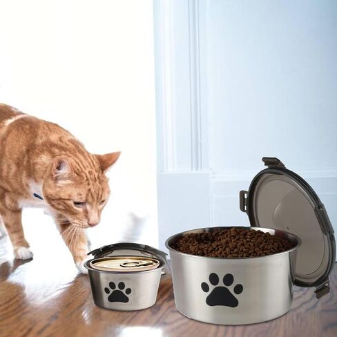 Canned Cat Food Storage Container,118 oz Cat Food Storage Container with Airtight Lid,Stainless Steel Pet Food Storage Containers,2 Cat Food Can Covers for Keeps Canned Cat Dog Food in Kuwait