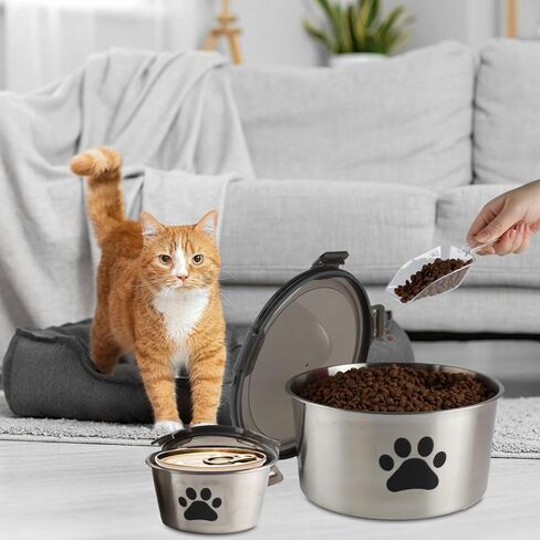 Canned Cat Food Storage Container,118 oz Cat Food Storage Container with Airtight Lid,Stainless Steel Pet Food Storage Containers,2 Cat Food Can Covers for Keeps Canned Cat Dog Food in Kuwait