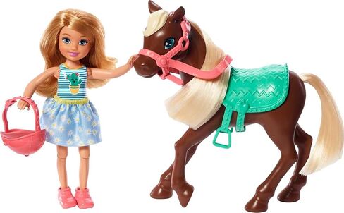 Barbie Club Chelsea Doll & Horse Set, Blonde Small Doll in Removable Skirt, Brown Pony with Blonde Mane & Accessories in Saudi Arabia