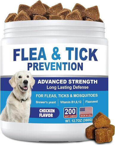 Flea and Tick Prevention for Dogs Chewables 200Ct - Flea and Tick Chews Supplement, Vet Recommended Supplement Chews, Skin & Coat Support for Dogs, Puppies, All Breeds & Sizes in Kuwait