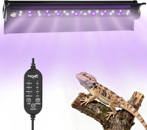 UVB Light for Reptiles, 10W HO LED UVB Reptile Light Fixture UVA UVB Lamp Bulb Terrarium Light with Timer and 5 Adjustable Brightness for Bearded Dragon Turtle Snake Crested Gecko Chameleon, 12 Inch in Kuwait