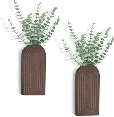 Dahey Wood Wall Vase Planter with Artificial Eucalyptus, 2 Pack Hanging Planter for Indoor Fake Plants Modern Boho Farmhouse Wall Art Decor for Bathroom Bedroom Kitchen Office Home Decoration, Brown in Saudi Arabia