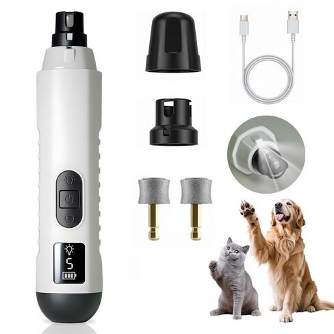 2026 Upgraded Silent Groom Pro Nail Grinder, Cordless Grooming Pro Nail Grinder for Dogs with 5-Speed & Led Light, Rechargeable USB Charging & 2 Grinding Wheels for Dogs and Cats in Kuwait