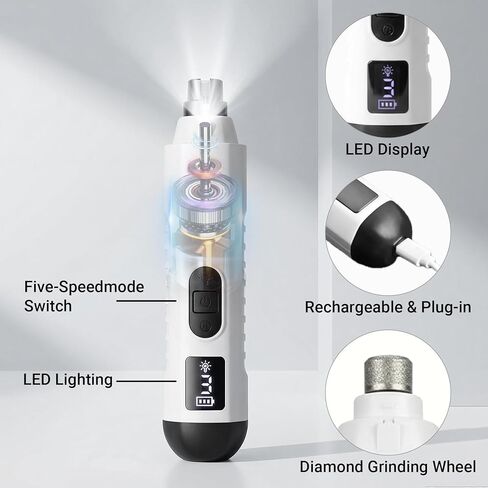 2026 Upgraded Silent Groom Pro Nail Grinder, Cordless Grooming Pro Nail Grinder for Dogs with 5-Speed & Led Light, Rechargeable USB Charging & 2 Grinding Wheels for Dogs and Cats in Kuwait
