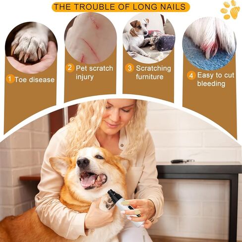 أداة تشذيب أظافر الكلاب الهادئة المطورة، أداة تشذيب أظافر الحيوانات الأليفة الاحترافية القابلة لإعادة الشحن بسرعتين للكلاب والقطط الصغيرة/المتوسطة/الكبيرة، تشذيب مخالب غير مؤلمة مع رأسين بديلين للطحن (M1) in Kuwait