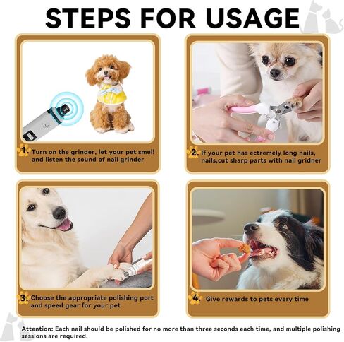 أداة تشذيب أظافر الكلاب الهادئة المطورة، أداة تشذيب أظافر الحيوانات الأليفة الاحترافية القابلة لإعادة الشحن بسرعتين للكلاب والقطط الصغيرة/المتوسطة/الكبيرة، تشذيب مخالب غير مؤلمة مع رأسين بديلين للطحن (M1) in Kuwait
