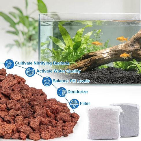 MAQIHAN Lava Rocks for Aquarium - 0.88 Lb Aquarium Rocks Red Volcanic Rock Stones Black Aquatic Soil for Fish Tank Decor Aquascaping Rock Substrate Decorative Landscaping (with 2 Filter Bags) in Kuwait