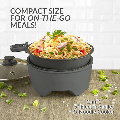 5-Inch Electric Noodle Cooker & Ramen Hot Pot, 260W Fast Preheat, Nonstick Cooking Surface, Cool-Touch Handles, Indicator Lights, Compact Portable, Blackberry, 2026 in Kuwait