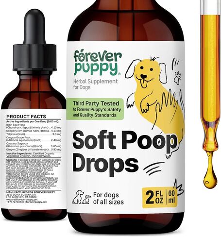 Forever Puppy Soft Poops Drops - Constipation Relief for Dogs - Stool Ease Dog Supplements - Slippery Elm & Sea Moss for Digestive Health - Fiber Vitamins and Supplements - All Breeds & Sizes - 2 oz in Kuwait