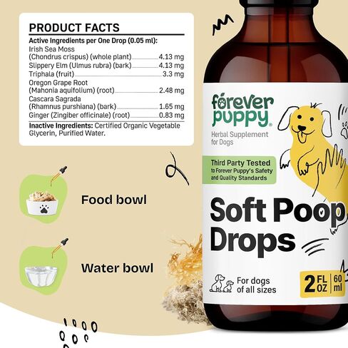 Forever Puppy Soft Poops Drops - Constipation Relief for Dogs - Stool Ease Dog Supplements - Slippery Elm & Sea Moss for Digestive Health - Fiber Vitamins and Supplements - All Breeds & Sizes - 2 oz in Kuwait