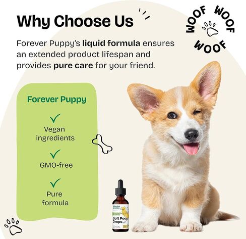 Forever Puppy Soft Poops Drops - Constipation Relief for Dogs - Stool Ease Dog Supplements - Slippery Elm & Sea Moss for Digestive Health - Fiber Vitamins and Supplements - All Breeds & Sizes - 2 oz in Kuwait