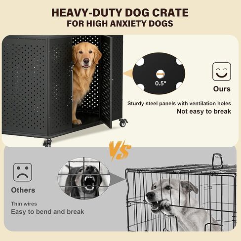 REXWELTEN 48 Inch Heavy Duty Dog Crate for High Anxiety Dogs with Self-Locking Latch, Escape-Proof Steel Kennel Indoor for Extra Large Dogs, 3-Door Pet Cage with Wheels and Removable Floor, XXL in Kuwait