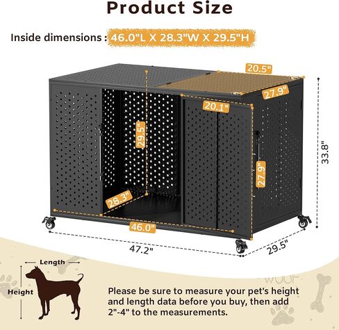 REXWELTEN 48 Inch Heavy Duty Dog Crate for High Anxiety Dogs with Self-Locking Latch, Escape-Proof Steel Kennel Indoor for Extra Large Dogs, 3-Door Pet Cage with Wheels and Removable Floor, XXL in Kuwait