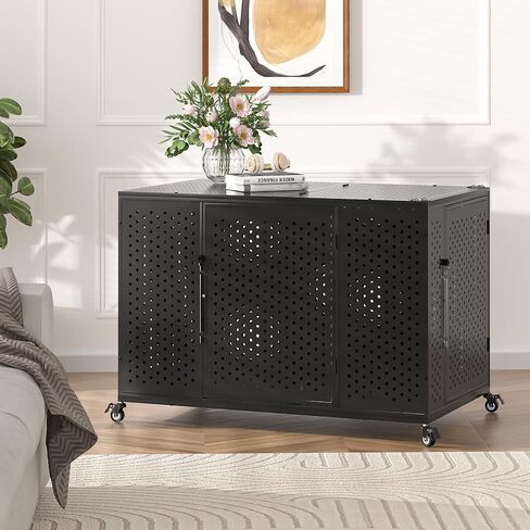 REXWELTEN 48 Inch Heavy Duty Dog Crate for High Anxiety Dogs with Self-Locking Latch, Escape-Proof Steel Kennel Indoor for Extra Large Dogs, 3-Door Pet Cage with Wheels and Removable Floor, XXL in Kuwait