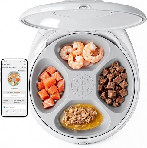 Automatic Cat Feeder Wet Food, 2026 New Version Smart Dual-Temp Refrigerated Auto Cat Feeder with Semiconductor Cooling & Pre-Heating, 4 Fresh Meals in 4 Days, App-Controlled, Easy to Clean in Kuwait