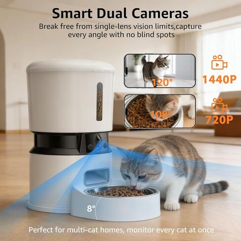 Automatic Cat Feeder with 2K Dual Cameras, 5G WiFi Smart Cat Food Dispenser with Night Vision 4MP, 2-Way Audio, App Control, 4L Auto Pet Feeder for Cats, Small Dogs & Multi-Cat Families in Kuwait