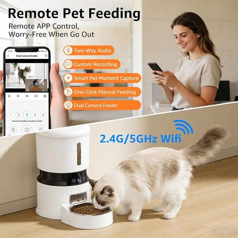Automatic Cat Feeder with 2K Dual Cameras, 5G WiFi Smart Cat Food Dispenser with Night Vision 4MP, 2-Way Audio, App Control, 4L Auto Pet Feeder for Cats, Small Dogs & Multi-Cat Families in Kuwait