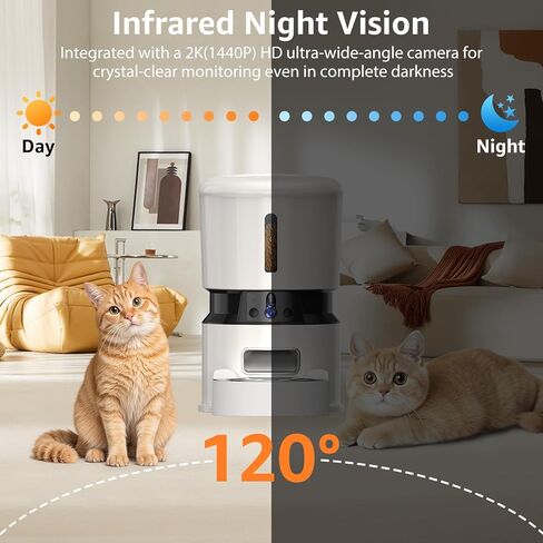 Automatic Cat Feeder with 2K Dual Cameras, 5G WiFi Smart Cat Food Dispenser with Night Vision 4MP, 2-Way Audio, App Control, 4L Auto Pet Feeder for Cats, Small Dogs & Multi-Cat Families in Kuwait