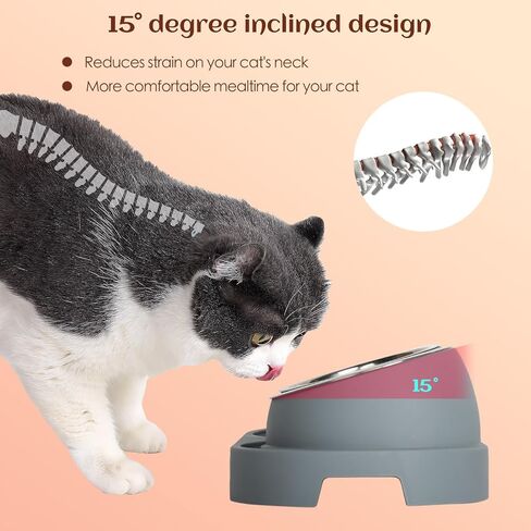 Cat Feeder and Water Dispenser, Feeding Station with Stainless Steel Bowls, Pet Food Dispenser for C for Dogs and Cats, Easy to Clean in Kuwait