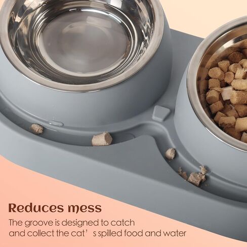 Cat Feeder and Water Dispenser, Feeding Station with Stainless Steel Bowls, Pet Food Dispenser for C for Dogs and Cats, Easy to Clean in Kuwait
