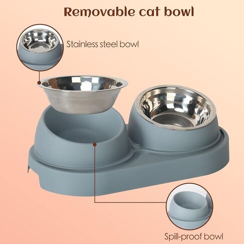 Cat Feeder and Water Dispenser, Feeding Station with Stainless Steel Bowls, Pet Food Dispenser for C for Dogs and Cats, Easy to Clean in Kuwait