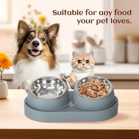 Cat Feeder and Water Dispenser, Feeding Station with Stainless Steel Bowls, Pet Food Dispenser for C for Dogs and Cats, Easy to Clean in Kuwait