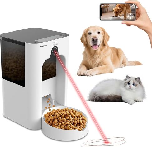 SANSCO Automatic Cat Feeder with Camera: Automatic Dog Feeder, 2K 3MP Video Recording Timed 2.4 & 5GHz WiFi App Control Pet Feeder Dispenser for Cat Dog, Rotates Up and Down, 4L in Kuwait