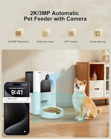 SANSCO Automatic Cat Feeder with Camera: Automatic Dog Feeder, 2K 3MP Video Recording Timed 2.4 & 5GHz WiFi App Control Pet Feeder Dispenser for Cat Dog, Rotates Up and Down, 4L in Kuwait