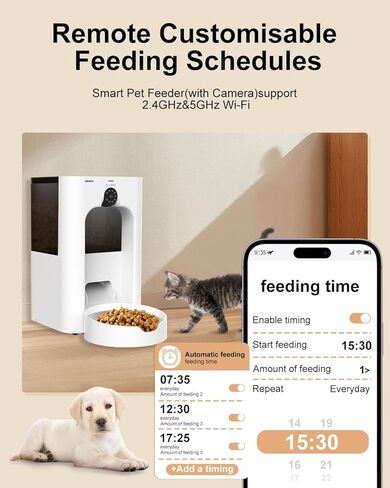 SANSCO Automatic Cat Feeder with Camera: Automatic Dog Feeder, 2K 3MP Video Recording Timed 2.4 & 5GHz WiFi App Control Pet Feeder Dispenser for Cat Dog, Rotates Up and Down, 4L in Kuwait