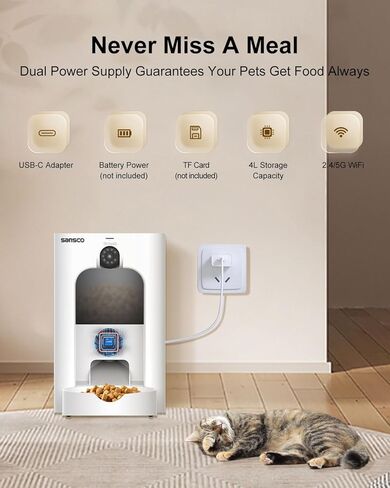 SANSCO Automatic Cat Feeder with Camera: Automatic Dog Feeder, 2K 3MP Video Recording Timed 2.4 & 5GHz WiFi App Control Pet Feeder Dispenser for Cat Dog, Rotates Up and Down, 4L in Kuwait