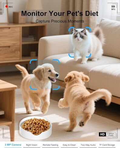 SANSCO Automatic Cat Feeder with Camera: Automatic Dog Feeder, 2K 3MP Video Recording Timed 2.4 & 5GHz WiFi App Control Pet Feeder Dispenser for Cat Dog, Rotates Up and Down, 4L in Kuwait