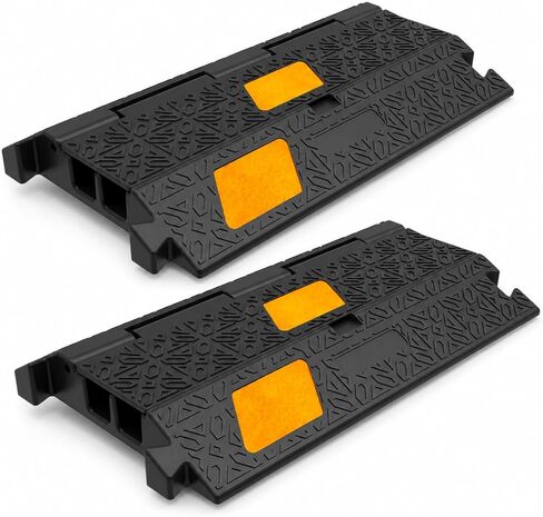 2 Pack 17 Inch Heavy-Duty Cable Ramp Cord Protector 2 Channel 20000lbs Load Capacity Traffic Speed Bump with 3 Yellow Reflective Stripes for Outdoor and Indoor Use in Saudi Arabia