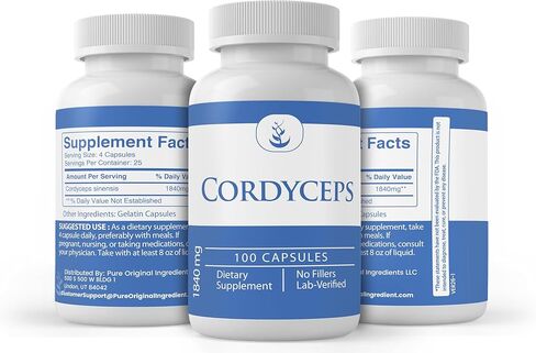 Pure Original Ingredients Cordyceps, (100 Capsules) Always Pure, No Additives Or Fillers, Lab Verified in Saudi Arabia