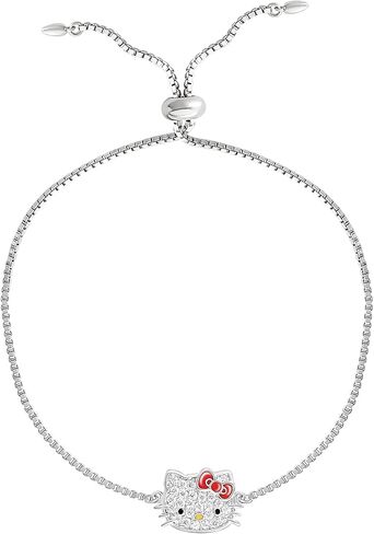 Hello Kitty Bracelet for Women Official License, Silver Flash-Plated and Pave Cubic Zirconia Lariat Heart Bracelet in Saudi Arabia