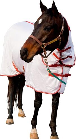 TuffRider Comfy Mesh Combo Neck Fly Sheet | UV Protection Horse Sheet with Neck Cover, 190 Grams Breathable Polyester Mesh - White - 66 in Kuwait