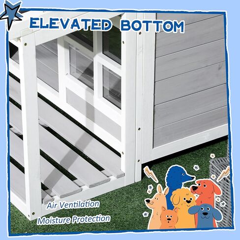 PawHut Wooden Dog House with Porch, Dog House Outdoor with Tilt Roof, Front Door, Windows for Medium Large Sized Dog in Kuwait