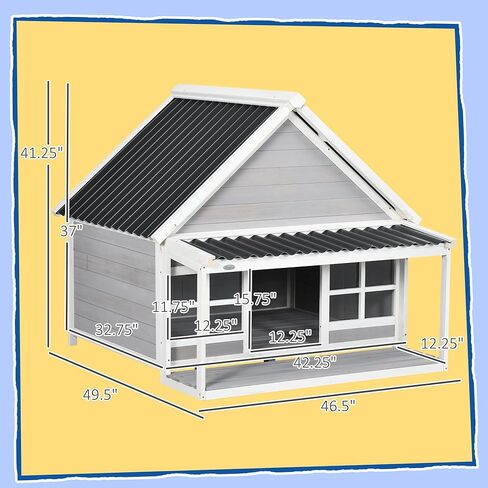 PawHut Wooden Dog House with Porch, Dog House Outdoor with Tilt Roof, Front Door, Windows for Medium Large Sized Dog in Kuwait
