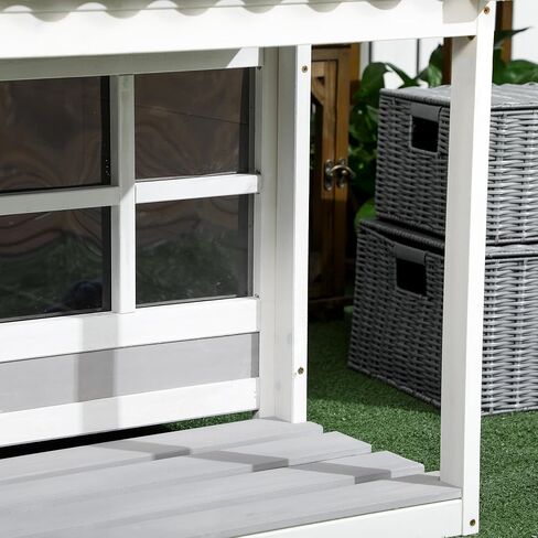 PawHut Wooden Dog House with Porch, Dog House Outdoor with Tilt Roof, Front Door, Windows for Medium Large Sized Dog in Kuwait