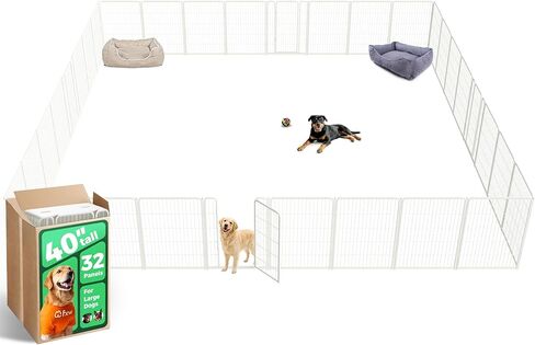 FXW Homeplus Unleashed Indoor Dog Playpen - Stress-Free and Safe Play, Heavy Duty 40 Inch 32 Panels Dog Pen for Medium and Large Dogs, White│Patented in Kuwait