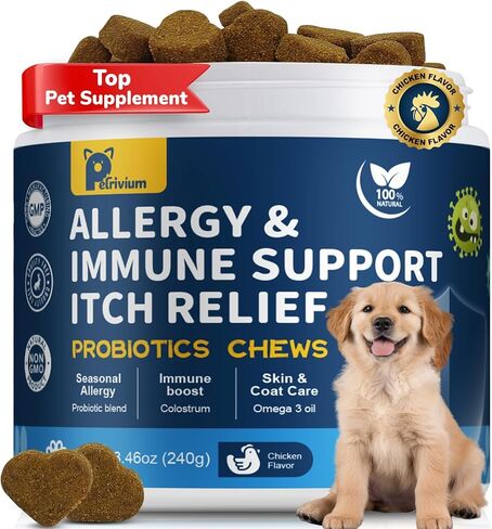 Dogs Allergy Relief Chews, Dog Probiotics for Skin & Immune Support Helps Relieve Itchy Skin & Ear, Dog Allergy Supplement for Paw Licking, Itching Skin Relief with Colostrum, Fish Oil in Kuwait