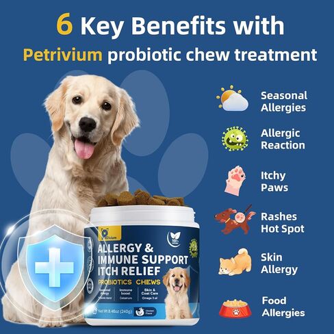 Dogs Allergy Relief Chews, Dog Probiotics for Skin & Immune Support Helps Relieve Itchy Skin & Ear, Dog Allergy Supplement for Paw Licking, Itching Skin Relief with Colostrum, Fish Oil in Kuwait