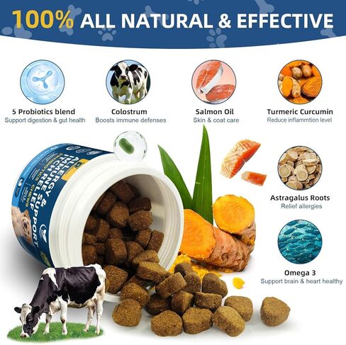 Dogs Allergy Relief Chews, Dog Probiotics for Skin & Immune Support Helps Relieve Itchy Skin & Ear, Dog Allergy Supplement for Paw Licking, Itching Skin Relief with Colostrum, Fish Oil in Kuwait
