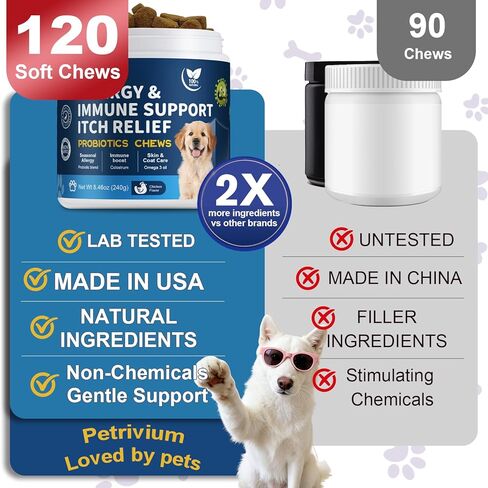 Dogs Allergy Relief Chews, Dog Probiotics for Skin & Immune Support Helps Relieve Itchy Skin & Ear, Dog Allergy Supplement for Paw Licking, Itching Skin Relief with Colostrum, Fish Oil in Kuwait