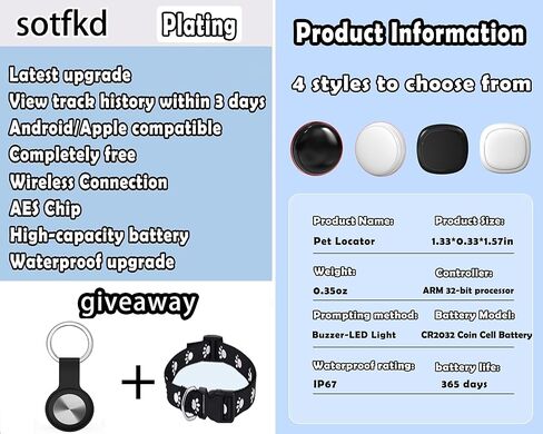Dog Tracker GPS-Cat Tracker Collar-Cat GPS Tracker-GPS Tracker for Dogs&Cats | Dual-System Tracker | Android and iOS Universal | No Monthly Fee | Waterproof | Works with Any Collar in Kuwait