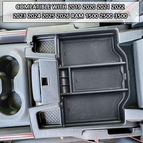 منظم وحدة التحكم المركزية الكاملة من EDBETOS متوافق مع ملحقات 2019-2023 2024 Dodge RAM 1500 2500 3500 من مادة بلاستيك ABS، صندوق مسند ذراع تخزين ثانوي، أسود in Saudi Arabia