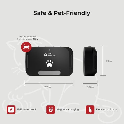 GPS Tracker for Cats, No Monthly Subscription Fee, Real-Time Tracking with Sound & Light Finding, 1500 FT Range, Waterproof Pet Locator Tracks Up to 3 Cats in Kuwait