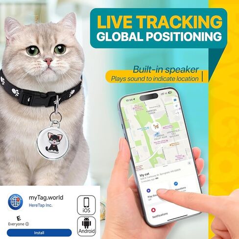 Cat Tracker Collar-Cat GPS Tracker-GPS Tracker for Cats| Dual-System Tracker | Android and iOS Universal | No Monthly Fee | Waterproof | Works with Any Collar in Kuwait