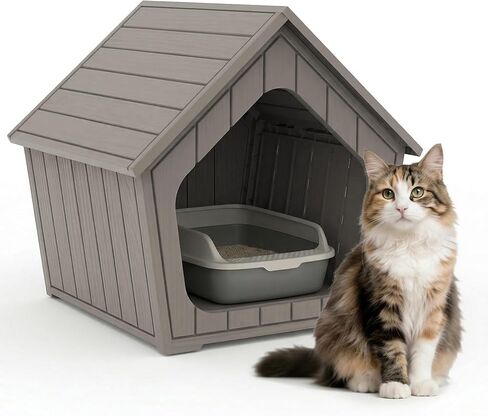 Cat Litter Box Enclosure, Resin Hidden Litter Box Furniture with Air Holes, Outdoor Cat House Weatherproof, Waterproof & Scratch-Resistant, Wide Opening Design for Easy Cleaning, Grey in Saudi Arabia