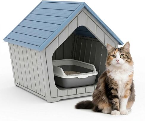 Cat Litter Box Enclosure, Resin Hidden Litter Box Furniture with Air Holes, Outdoor Cat House Weatherproof, Waterproof & Scratch-Resistant, Wide Opening Design for Easy Cleaning, Grey in Saudi Arabia